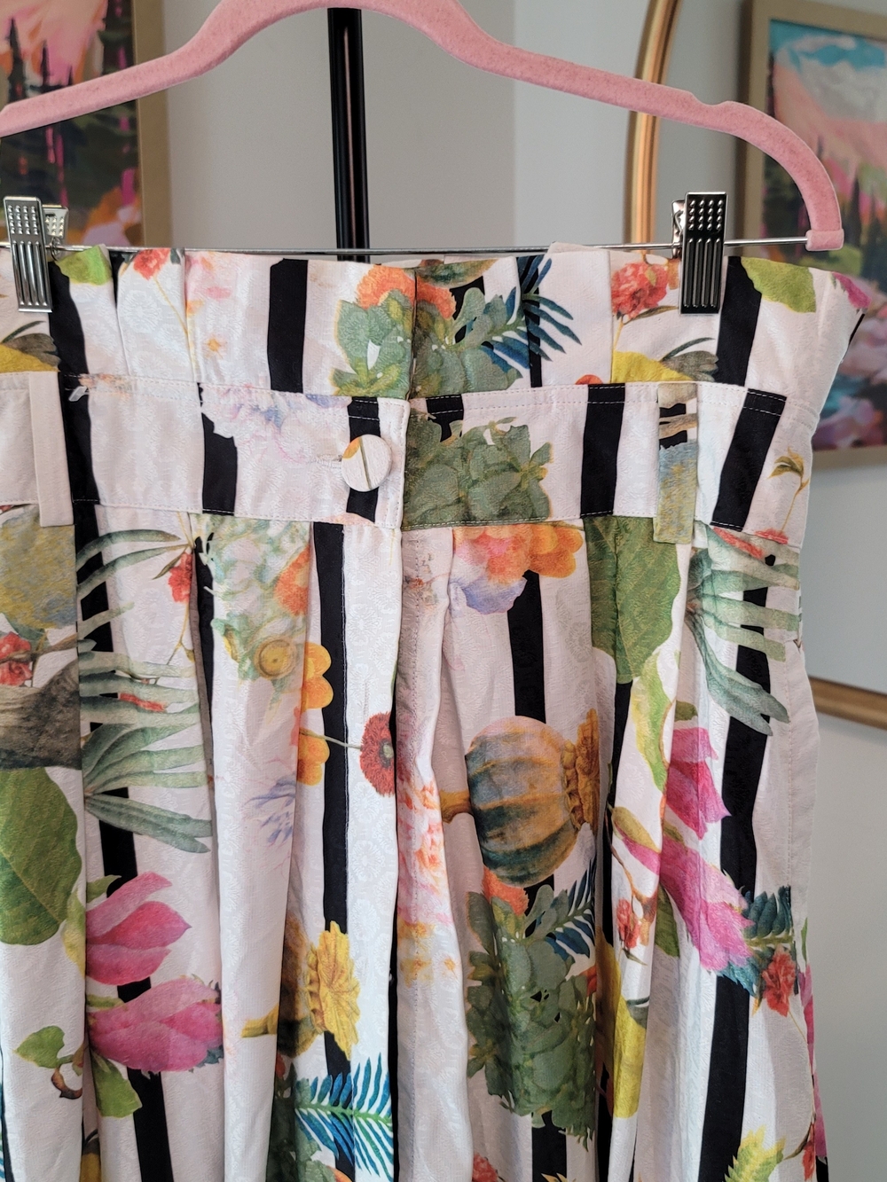 NWT Striped Floral Print Maxi Skirt GRACIA Boho Pockets Women's Size XL - Picture 2 of 7